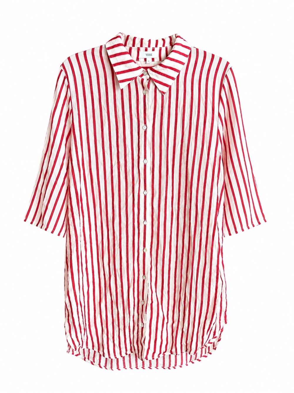 Yerse Red & Pink Striped Lightweight Summer Shirt Dress Size M